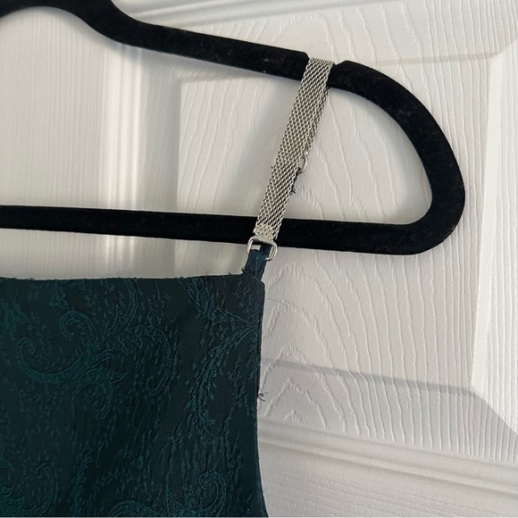 Size 12 Alysi Dark Teal Patterned Formal Mid Dress Gown with Chain Strap Detail - Picture 4 of 6